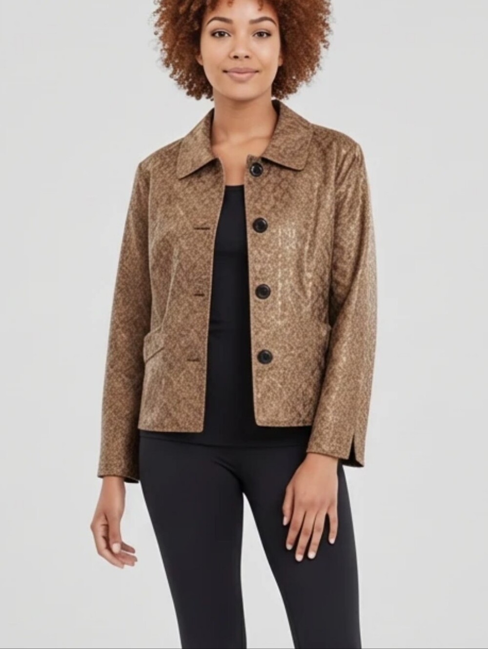 BIRCH Hill Gold flocked contemporary Leopard‎ animal print jacket blazer medium